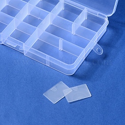 プラスチックビーズ収納ケース  調整可能な仕切りボックス  取り外し可能な15コンパートメント  長方形  透明  17.5x10.2x2.2cm  収納部内寸：3.3x3cm&nbsp;CON-Q026-02A