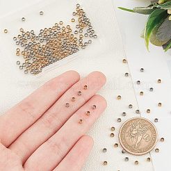 304ステンレススチールスペーサービーズ  ラウンド  ゴールデン·ステンレス鋼色  3x2mm  穴：1.6mm  200個/箱&nbsp;STAS-UN0005-11
