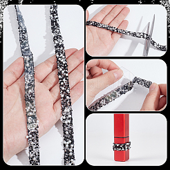 DIY 服用のホットフィックス ラインストーン付き樹脂パール  ブラック  14x3mm  4ヤード/個&nbsp;DIY-WH0888-598A