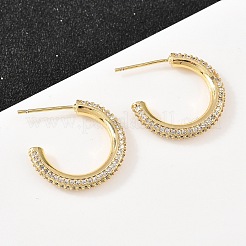 C字型真鍮クリアキュービックジルコニアスタッドピアス  カドミウムフリー＆鉛フリー  長持ちメッキ  ラックめっき  18KGP本金メッキ  20x3mm&nbsp;EJEW-A156-11B-G