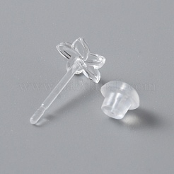 女性のためのイヤナット付きの小さな樹脂製フラワースタッドピアス  ホワイトスモーク  6x6.5mm  ピン：0.8mm&nbsp;EJEW-WH0012-003B