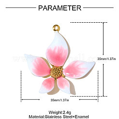 304ステンレススチールエナメルペンダント  花のチャーム  イオンプレーティング（ip）  鏡面研磨仕上げ  18KGP本金メッキ  35x35mm  穴：1.50mm&nbsp;STAS-OY010-54G