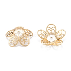真鍮製5枚の花びらのビーズキャップ  長持ちメッキ  花  18KGP本金メッキ  18x3.5mm  穴：1.8mm&nbsp;KK-K251-08G