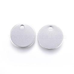 変色しにくい304ステンレススチールチャーム  フラットラウンド  空白タグのスタンプ  ステンレス鋼色  8x1mm  穴：1.5mm&nbsp;STAS-G124-27P-8mm
