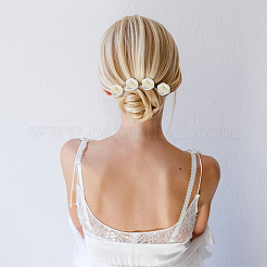 8個 2スタイル カメリア型 ポリエステル ワニ口ヘアクリップ  女性の女の子のためのヘアアクセサリー  合金パーツ  ベージュ  41~59x44.5~56x16~24mm  4個/スタイル&nbsp;PHAR-FH0001-03