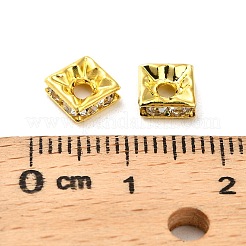 真鍮製ラインストーンスペーサービーズ  カドミウムフリー＆鉛フリー  正方形  クリスタル  6x6x2.5mm  穴：1.8mm&nbsp;KK-I362-01C-01G