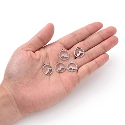 変色しない201ステンレススチールレーザーカットペンダント  山  ステンレス鋼色  17x14.5x1mm  穴：1.5mm&nbsp;STAS-S105-T901-1