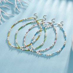 女性用アクリルイミテーションパール&ガラスシードビーズネックレス  ミックスカラー  18.70インチ（47.5cm）&nbsp;NJEW-JN04278