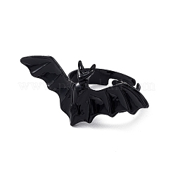 ハロウィンをテーマにした女性用合金バット調節可能リング  電気泳動黒  usサイズ8 1/2(18.5mm)&nbsp;LS-RJEW-L105-01