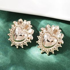 真鍮のハートスタッドピアス  長持ちメッキ  ラックめっき  ライトゴールド  24x20.5mm&nbsp;EJEW-Z131-01KCG