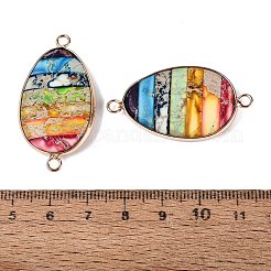 合成インペリアルジャスパーコネクターチャーム  オーバルリンク  ゴールデン真鍮パーツ  カラフル  39.5x21.5x5~6mm  穴：2mm&nbsp;G-Q606-100G
