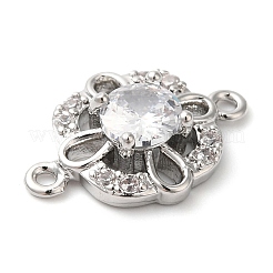 真鍮舗装クリアキュービックジルコニアコネクタチャーム  花広場リンク  プラチナ  15x11x4mm  穴：1mm&nbsp;X-KK-G503-32P