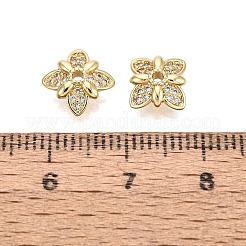 真鍮製マイクロパヴェクリアキュービックジルコニアビーズキャップ  花  18KGP本金メッキ  10x10x3.5mm  穴：1.2mm&nbsp;KK-Q071-09G-02