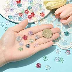 110色ベーキングペイント透明ガラスビーズ11個  5  - 花びらの花  グリッターパウダー付き  ミックスカラー  12~12.5x12.5~13x3.5~4mm  穴：1.2~1.4mm  10個/カラー&nbsp;DGLA-FS0001-27