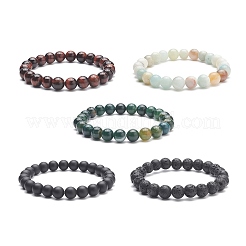 5 個 5 スタイル天然混合宝石ラウンド ビーズ ストレッチ ブレスレット セット男性女性  内径：2-3/8インチ（6cm）  1個/スタイル&nbsp;BJEW-JB08871