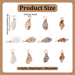 100 個 4 スタイルの天然シェルペンダント  銅線のパーツ  ゴールドカラー  16~23mm  穴：3.5mm  25個/スタイル&nbsp;PALLOY-NB00010