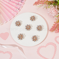アクリルラインストーンボタン6個。  真鍮パーツ  花  クリスタル  26x12mm  穴：1.2mm&nbsp;DIY-FG0004-60C