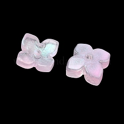 染色・加熱ガラスビーズキャップ  4  - 花びらの花  ピンク  10x10x3.5mm  穴：1.4mm&nbsp;GLAA-Z019-01H