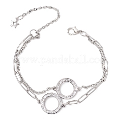 304ステンレススチールのラインストーンリングがマルチ連ブレスレットをリンクします  ステンレス鋼色  7-1/8インチ（18cm）&nbsp;BJEW-JB11960
