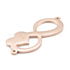 304ステンレススチールリンクコネクター  ハートを持つ無限大  ローズゴールド  17.3x42.5x1.4mm  穴：1.6mm&nbsp;STAS-P280-16RG