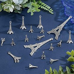 98個3スタイルチベットスタイルアロイペンダント  タワー  アンティークシルバー  20~30x9~12x2.5~12mm  穴：2.5~4mm&nbsp;TIBEP-NB0001-28