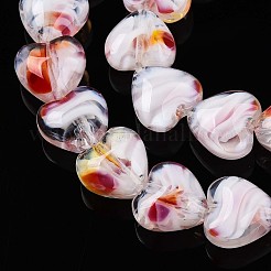 ミッレフィオーリガラスビーズ連売り  ハート  ラベンダー  11.5~12x12x6.5~7mm  穴：0.8mm  約50個/連  22.05''（56センチメートル）&nbsp;X-GLAA-T023-34K