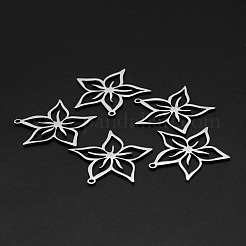 変色しない201ステンレススチールペンダント  レーザー切断  中空  花  ステンレス鋼色  31x29x1mm  穴：1.6mm&nbsp;STAS-R111-JA683