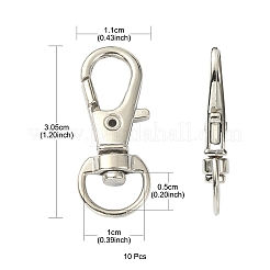 10本合金スイベルカニカン  スイベルスナップフック  プラチナ  30.5x11mm  穴：5x10mm&nbsp;PALLOY-CJ0002-68