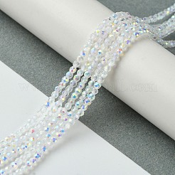 電気メッキガラスビーズ連売り  多面カット  半分メッキ  ABカラーメッキ  ラウンド  透明  2mm  穴：0.6mm  約197個/連  14.17''（36センチメートル）&nbsp;LS-EGLA-P055-01A-AB01