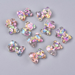 キャンディーカラー透明樹脂カボション  内部にポリマークレイ  漫画のクマ  カラフル  22.5~23x18.5x8~9mm&nbsp;RESI-WH0008-34B