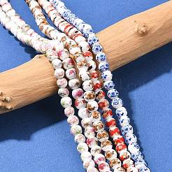 花柄プリントの磁器ビーズ  花柄のセラミック製丸ビーズ  ミックスカラー  6mm  穴：2mm  約60個/連  12.5~13.58インチ&nbsp;PORC-L004-6mm-M