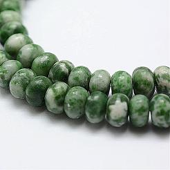 天然グリーンスポットジャスパービーズ連売り  ロンデル  6x4mm  穴：1mm  約96~97個/連  15インチ&nbsp;G-G665-13-6x4mm