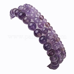 女性用ラウンド天然アメジストビーズストレッチブレスレットセット3個  内径：2-1/8インチ（5.25cm）&nbsp;BJEW-JB10960