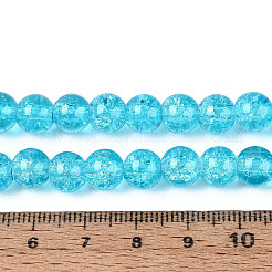 スプレー塗装のクラックル透明ガラスビーズ連売り  ラウンド  ディープスカイブルー  8mm  穴：1.3~1.6mm  約100個/連  31.4インチ&nbsp;X-CCG-Q001-8mm-06-A