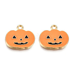 ライトゴールドメッキ合金チャーム  エナメル  カボチャのハロウィーンのカボチャのちょうちん  ハロウィン  ライトサーモン  16x18x2.5mm  穴：2mm&nbsp;LS-ENAM-T009-25