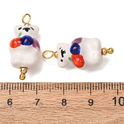 手作りの磁器のペンダント  真鍮パーツ  手描き  クマのチャーム  カラフル  18KGP本金メッキ  27x12x12mm  穴：3mm&nbsp;PR-CBA8966-01G