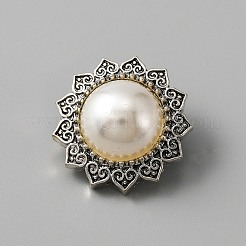合金スナップボタン  プラスチック模造パールと  アクセサリーのボタン  花  アンティークシルバー  20.5x12mm  ノブ：5mm&nbsp;FIND-WH0145-71
