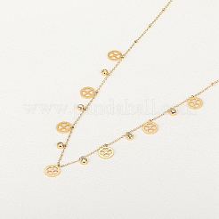 ステンレススチールクローバーよだれかけネックレス  キュービックジルコニア付き  ゴールドカラー  18.50インチ（47cm）&nbsp;QC7472-1