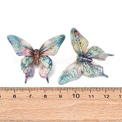 UVメッキとプリントされた不透明アクリルビーズ  蝶  虹色の  ブルー  33x39x13mm  穴：2.8mm&nbsp;MACR-L015-16B
