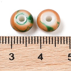 オペークスプレープリントガラスビーズ  ロンデル  グリーン  8x5mm  穴：2mm  約1041個/450g&nbsp;GLAA-G118-01V