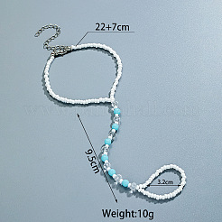 光る樹脂の丸いビーズとガラスのシードビーズのアンクレット  ホワイト  8-5/8インチ（220mm）&nbsp;WG45460-03
