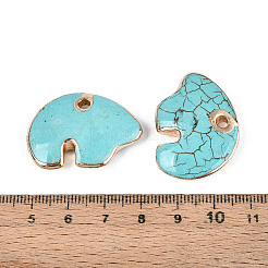 染色された合成ターコイズのズニベアペンダント  金色の真鍮エッジ付き  空色  23x32x7mm  穴：3mm&nbsp;TURQ-T004-24