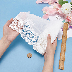 綿のレースの刺繍の花の生地  テーブルクロス用アクセサリー  ホワイト  20x0.1cm  2ヤード/セット&nbsp;DIY-XCP0003-87