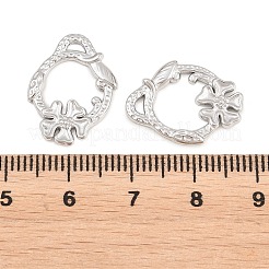 304ステンレスペンダント  指輪とクローバーと葉のチャーム  切り取る  ステンレス鋼色  19x15x1.5mm  穴：1.3mm&nbsp;STAS-F366-03P