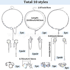 ジュエリーセット  合金と樹脂製のカフリングを含む  合金のネックレスとイヤリング  プラチナ  内径：17.9mm&nbsp;SJEW-BM0001-01