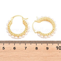 真鍮製フープピアス  プラスチック模造パールと  リング形状  鉛フリー＆カドミウムフリー  長持ちメッキ  ラックめっき  18KGP本金メッキ  23.5x22x5mm&nbsp;EJEW-Z164-15G