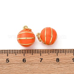 真鍮製エナメルチャーム  丸いチャーム  丸カン付き  ラックめっき  鉛フリー＆カドミウムフリー  長持ちメッキ  18KGP本金メッキ  サンゴ  13x11mm  穴：3.5mm&nbsp;KK-Q098-01G