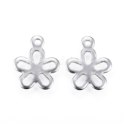 変色しにくい304ステンレススチールチャーム  花  ステンレス鋼色  14.5x11.5x0.8mm  穴：1mm&nbsp;STAS-P107-05P