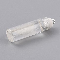 透明なガラス瓶のペンダントデコレーション  内側にフェザーとプラスチックストッパー付き  ホワイト  41x11mm  穴：2mm&nbsp;LS-EGLA-B002-01D