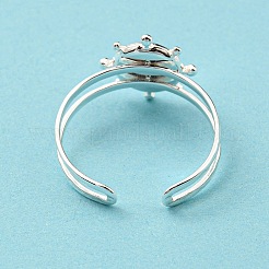 304ステンレススチールオープンカフフィンガーリングカボションセッティング  ベゼルカップリングのセッティング  舵  925銀メッキ  内径：18mm  トレイ：7.5mm&nbsp;STAS-T060-10S